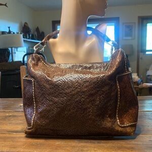 PLINIO VISONA ITALY CHOCOLATE BROWN LEATHER WOVEN EFFECT TOTE PURSE HANDBAG